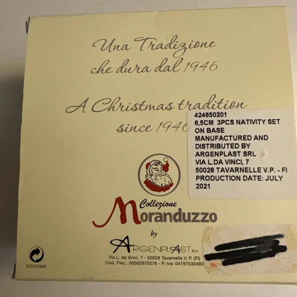 Collezione Moranduzzo by Argenplast  3 piece Nativity Set on Base Italy w/Box
